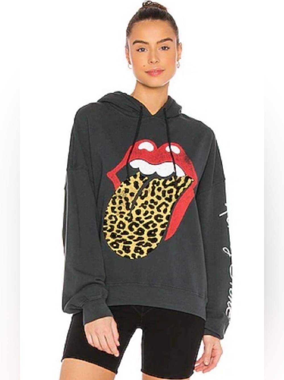 Daydreamer × Free People Rolling Stones Flocked Leopard Tongue Hoodie Large EUC